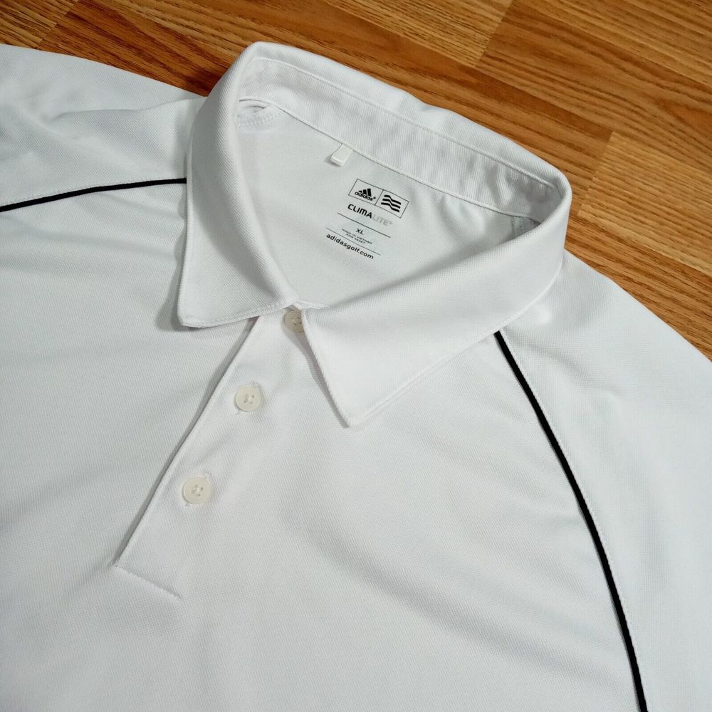 adidas Climalite Polo‎ Shirt PERI Logo Mens XL White Lightweight Golf